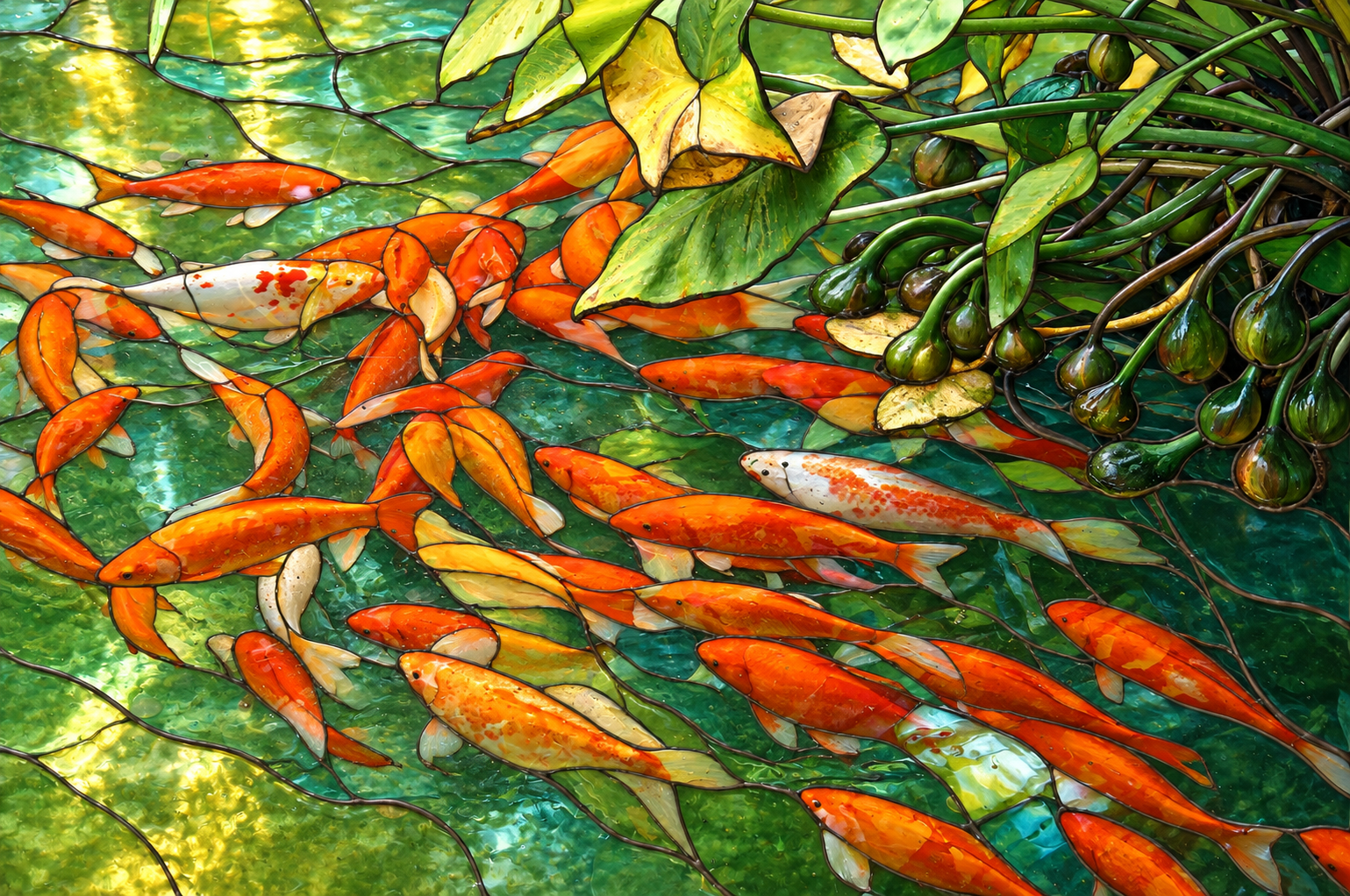 锦鲤照片转绘成透光彩玻画的效果